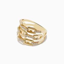 Effy Jewelry D'oro 14K Yellow Gold Diamond Anchor Chain Ring | Rings