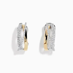 Effy Jewelry Duo 14K Two Tone Gold 5/8" French Clip Diamond Earrings, 0.49 TCW | Earrings