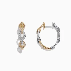Effy Jewelry Duo 14K Two Tone Gold Diamond Chain Link Hoop Earrings, 0.40 TCW | Earrings