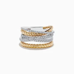 Effy Jewelry Duo 14K Two-Tone Gold Diamond Crossover Ring | Rings