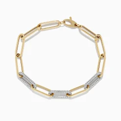 Effy Jewelry Duo 14k Two-Tone Gold Paperclip Pave Diamond Bracelet | Bracelets