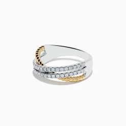 Effy Jewelry Duo 14K White u0026 Yellow Gold Diamond Crossover Ring | Rings