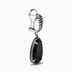 Effy Jewelry Eclipse 925 Sterling Silver and 18K Yellow Gold Onyx Earrings | Earrings