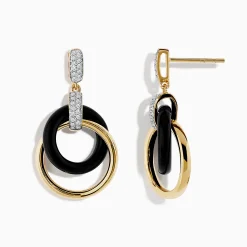 Effy Jewelry Eclipse 14K Yellow Gold Diamond and Onyx Crossover Drop Earrings | Earrings