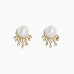 BH Multi 14K Gold Cultured FW Pearl u0026 Diamond Starburst Earrings, 0.32 TCW | Earrings