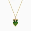 Effy Jewelry 14K Gold Diamond Green and Yellow Enamel Owl Pendant | Necklaces & Pendants