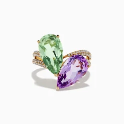 Effy Jewelry 14K Gold Diamond, Pink and Green Amethyst Toi Et Moi Ring | Rings