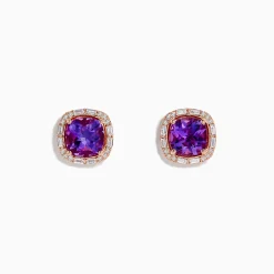 Effy Jewelry 14K Rose Gold Amethyst and Diamond Stud Earrings | Earrings