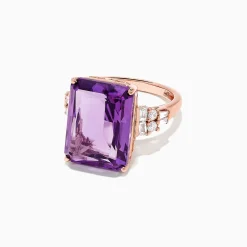 BH Multi 14K Rose Gold Amethyst and Diamond Cocktail Ring, 11.94 TCW | Rings