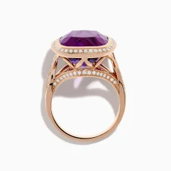 Effy Jewelry 14K Rose Gold Amethyst and Diamond Cocktail Ring | Rings