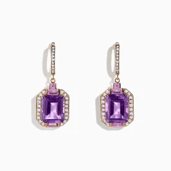 BH Multi 14K Rose Gold Amethyst, Pink Sapphire and Diamond Earrings, 7.04 TCW | Earrings