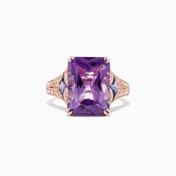 BH Multi 14K Rose Gold Amethyst, Tanzanite and Diamond Cocktail Ring, 7.60 TCW | Rings