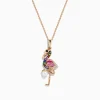 Effy Jewelry 14K Rose Gold Multi Color Sapphire, Pearl and Diamond Flamingo Pendant | Necklaces & Pendants