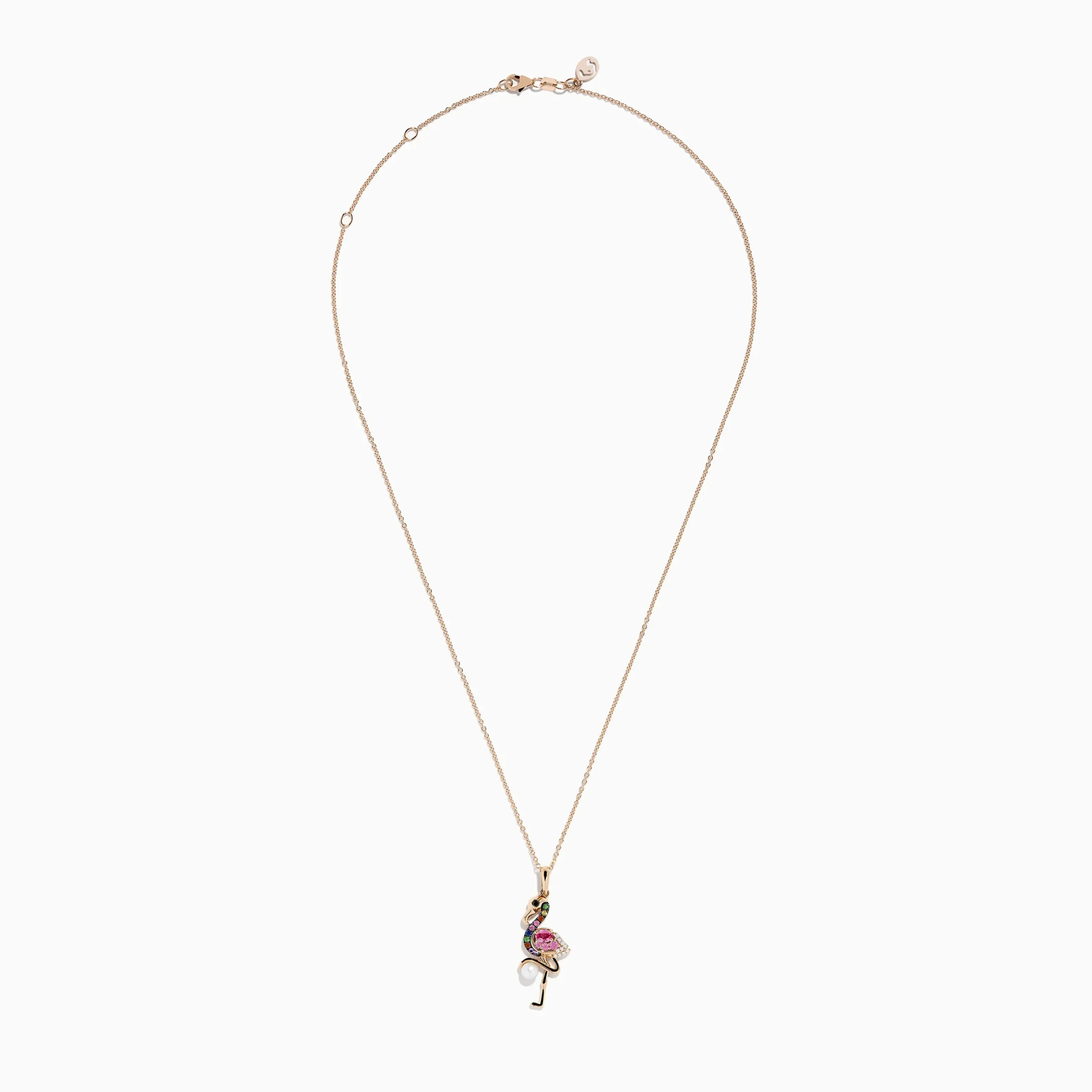 Effy Jewelry 14K Rose Gold Multi Color Sapphire, Pearl and Diamond Flamingo Pendant | Necklaces & Pendants