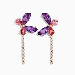 Effy Jewelry 14K Rose Gold Multi-Stone and Diamond Butterfly Drop Earrings | Earrings