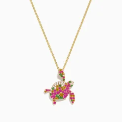 Effy Jewelry 14K Rose Gold Pink and Yellow SapphireTsavorite and Diamond Turtle Pendant | Necklaces & Pendants