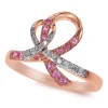 Effy Jewelry 14K Rose Gold Pink Sapphire and Diamond Breast Cancer Awareness Ribbon Ring, 0.38 TCW | Rings