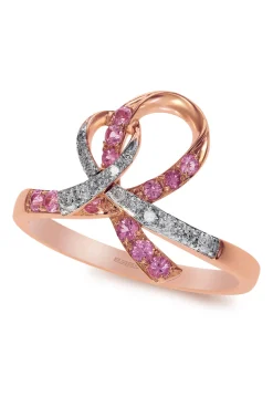 Effy Jewelry 14K Rose Gold Pink Sapphire and Diamond Breast Cancer Awareness Ribbon Ring, 0.38 TCW | Rings