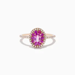 Effy Jewelry 14K Rose Gold Pink Sapphire and Diamond Double Halo Ring | Rings