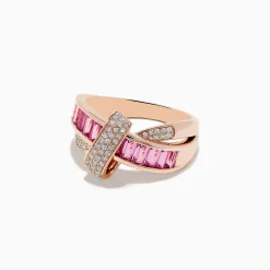 BH Multi 14K Rose Gold Pink Sapphire and Diamond Crossover Ring | Rings