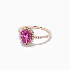 Effy Jewelry 14K Rose Gold Pink Sapphire and Diamond Double Halo Ring | Rings