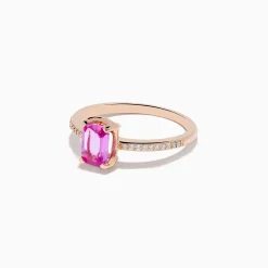 Effy Jewelry 14K Rose Gold Pink Sapphire and Diamond Solitaire Ring | Rings