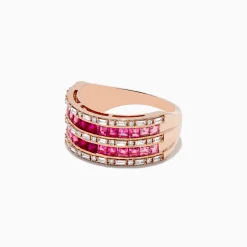 Effy Jewelry 14k Rose Gold Princess Cut Pink Tourmaline and Ruby Ring 1.61 TCW | Rings