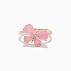 Effy Jewelry 14K Rose Gold Rose Quartz and Diamond Butterfly Ring | Rings