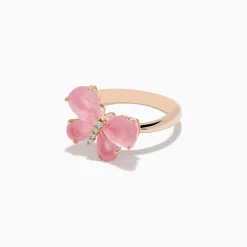 Effy Jewelry 14K Rose Gold Rose Quartz and Diamond Butterfly Ring | Rings