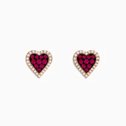 Effy Jewelry 14K Rose Gold Ruby and Diamond Heart Earrings | Earrings