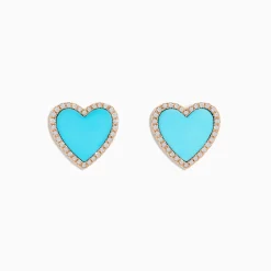 BH Multi 14K Rose Gold Turquoise and Diamond Heart Earrings | Earrings