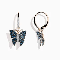 Effy Jewelry 14K Rose Gold White and Blue Diamond Butterfly Earrings | Earrings