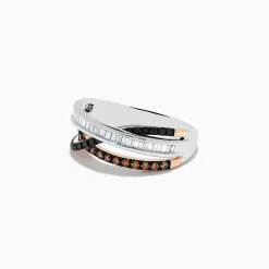 Effy Jewelry 14K Three-Tone Gold Brown, Black and White Diamond Crossover Ring 0.63 TCW | Rings