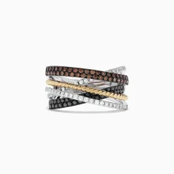 BH Multi 14K Tri-Color Gold Black, Brown and White Diamond Ring, 0.38 TCW | Rings