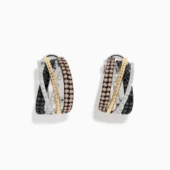 BH Multi 14K Trio-Color Gold Black, Brown and White Diamond Earrings 0.97 TCW | Earrings