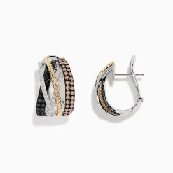 BH Multi 14K Trio-Color Gold Black, Brown and White Diamond Earrings 0.97 TCW | Earrings