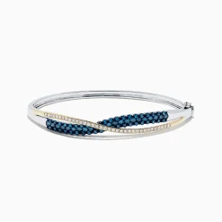 effyjewelry.com 14K Two Tone Gold Blue and White Diamond Crossover Bangle, 2.00 TCW | Bracelets