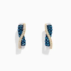effyjewelry.com 14K Two Tone Gold Blue and White Diamond Crossover Hoop Earrings, 1.00 TCW | Earrings