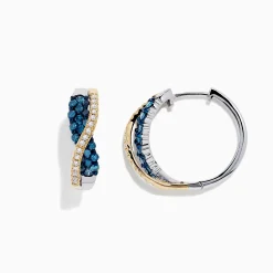 effyjewelry.com 14K Two Tone Gold Blue and White Diamond Crossover Hoop Earrings, 1.00 TCW | Earrings