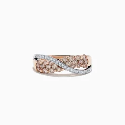 effyjewelry.com 14K Two Tone Gold Brown and White Diamond Crossover Ring, 1.00 TCW | Rings