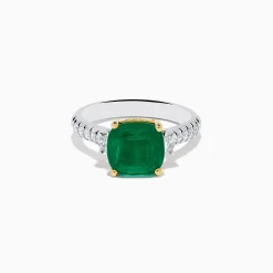 Effy Jewelry 18K Two Tone Gold Emerald and Diamond Ring | Rings