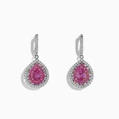 BH Multi 14K Two Tone Gold Pink Sapphire and Diamond Drop Earrings, 2.73 TCW | Earrings