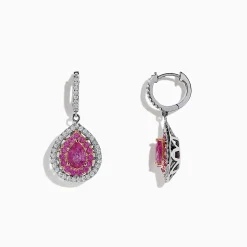 BH Multi 14K Two Tone Gold Pink Sapphire and Diamond Drop Earrings, 2.73 TCW | Earrings
