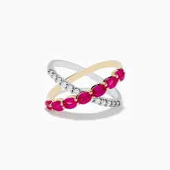 Effy Jewelry 14K Two Tone Gold Ruby and Diamond Criss Cross Ring | Rings