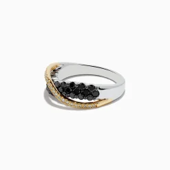 Goldstar 14K Two-Tone Gold Black and White Diamond Crossover Ring | Rings