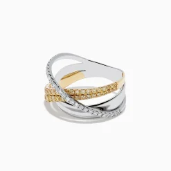 Effy Jewelry 14K Two-Tone Gold Yellow and White Diamond Crossover Ring | Rings