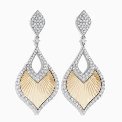 Effy Jewelry 14K Two-Tone Textured Gold Diamond Statement Drop Earrings | Earrings