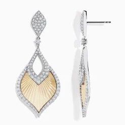 Effy Jewelry 14K Two-Tone Textured Gold Diamond Statement Drop Earrings | Earrings