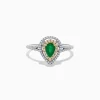 Effy Jewelry 14K White and Yellow Gold Pear Shaped Double Diamond Halo Emerald Ring | Rings