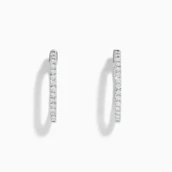 Effy Jewelry 14K White Gold 3/4" Diamond Hoop Earrings | Earrings